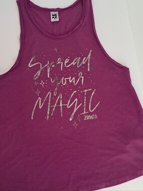 Zumba Wear loose Tank Top in Mulberry and Silver, positive message, Dance Tribe